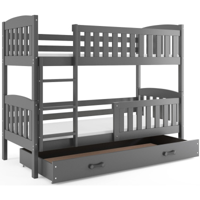 VÝPRODEJ - Dětská patrová postel s úložným prostorem s matracemi 80x190 BRIGID - grafit