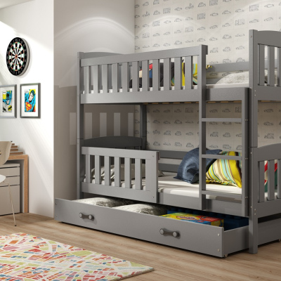 VÝPRODEJ - Dětská patrová postel s úložným prostorem s matracemi 80x190 BRIGID - grafit