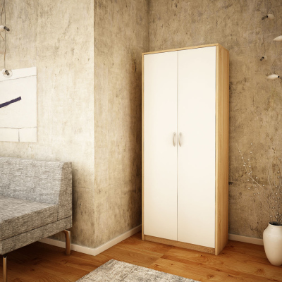 VÝPRODEJ - Policová šatní skříň LUBA - šířka 74 cm, dub sonoma / bílá