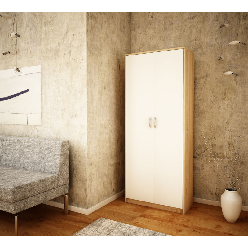 VÝPRODEJ - Policová šatní skříň LUBA - šířka 74 cm, dub sonoma / bílá