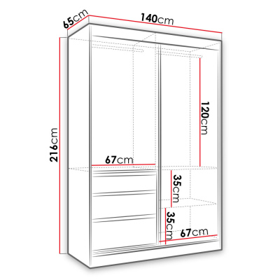VÝPRODEJ - Šatní skříň se zrcadlem 140 cm DONG - bílá
