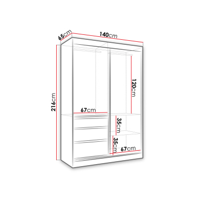 VÝPRODEJ - Šatní skříň se zrcadlem 140 cm DONG - bílá