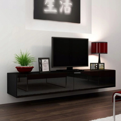 VÝPRODEJ - Televizní stolek ASHTON 180 - lesklý černý