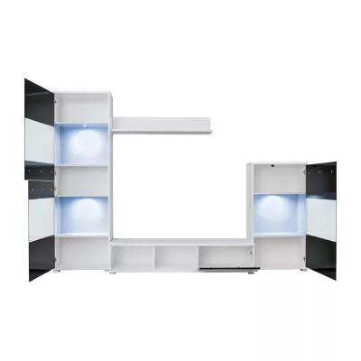 Moderní obývací stěna s LED osvětlením SALIMA - bílá / lesklá černá