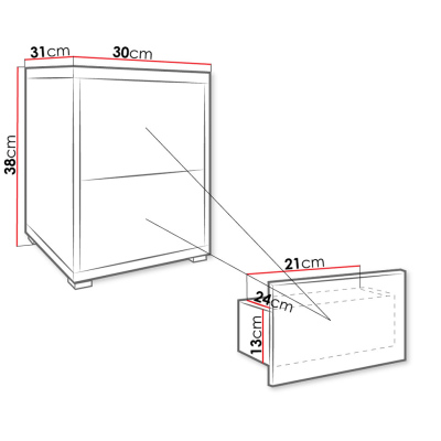 VÝPRODEJ - Noční stolek FILA - bílý