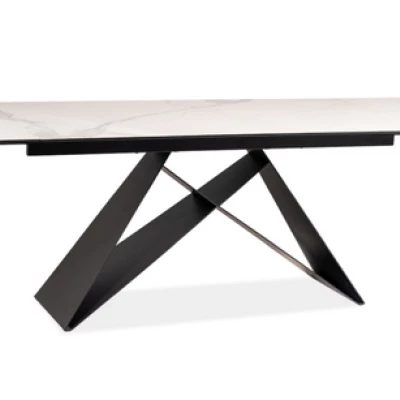 Rozkládací jídelní stůl VIDOR 2 - 180x90, bílý mramor / černý