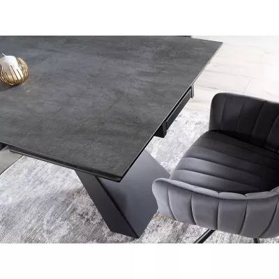 Rozkládací jídelní stůl GEDEON 1 - 180x90, šedý mramor / matný černý