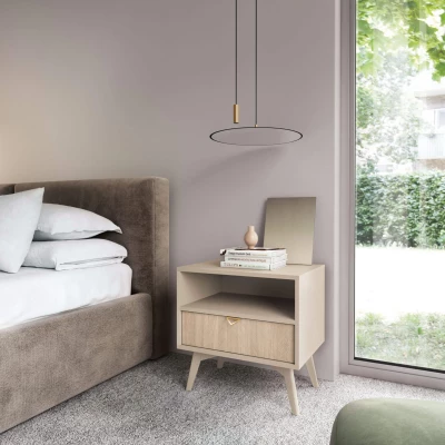 Noční stolek MEDEA - pískově béžový / jedle