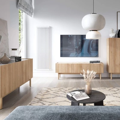 Televizní stolek ABUA - dub riviera / mramor bianco