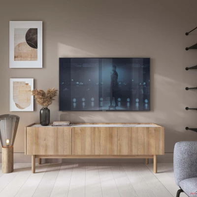 Televizní stolek ABUA - dub riviera / mramor bianco