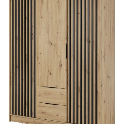 Třídveřová skříň MARFA - šířka 155 cm, dub artisan / černá