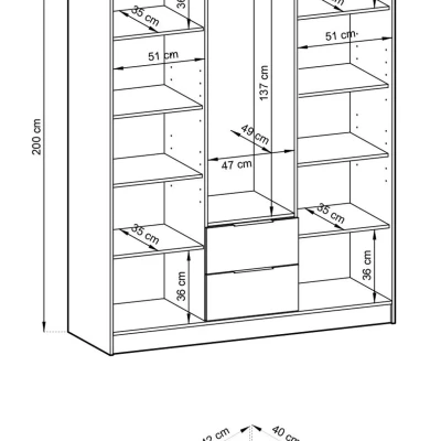 Třídveřová skříň MARFA - šířka 155 cm, šedá / dub artisan