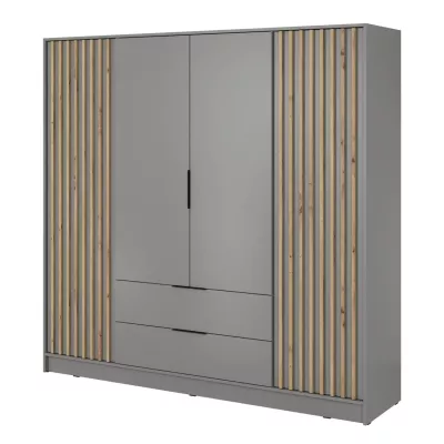Čtyřdveřová skříň MARFA - šířka 206 cm, šedá / dub artisan