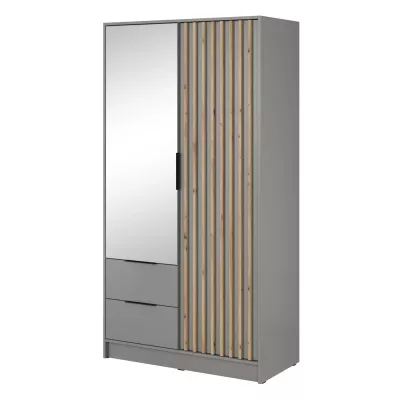 Dvoudveřová skříň se zrcadlem MARFA - šířka 105 cm, šedá / dub artisan