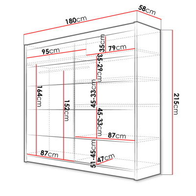 VÝPRODEJ - Šatní skříň 180 cm s posuvnými dveřmi a LED RGB osvětlením VILMA 4 - bílá