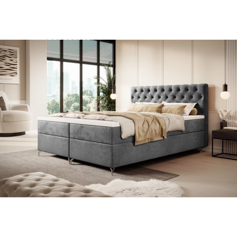 Čalouněná postel 200x200 ADRIA COMFORT s úložným prostorem - šedá