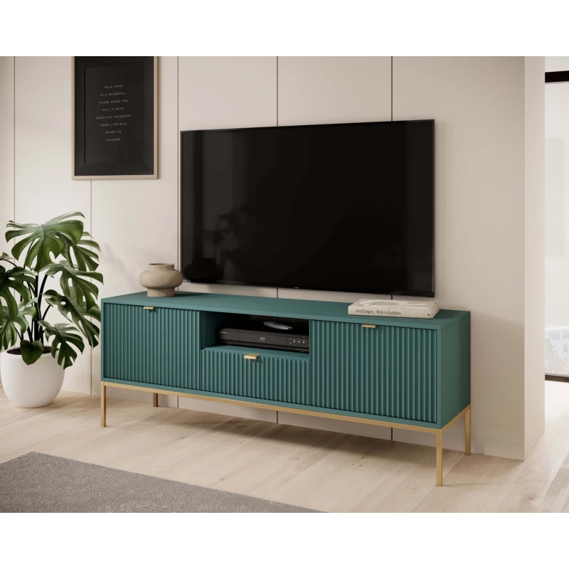 Televizní stolek MISHEEL - modrozelený / zlatý