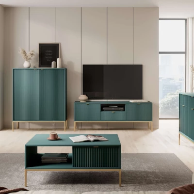 Televizní stolek MISHEEL - modrozelený / zlatý