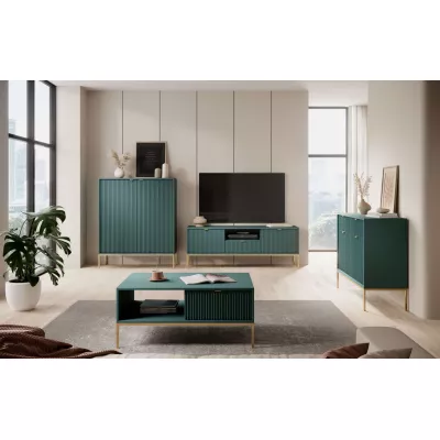 Televizní stolek MISHEEL - modrozelený / zlatý