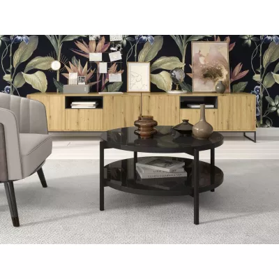 Kulatý konferenční stolek s úložným prostorem VILEM - černý lesk