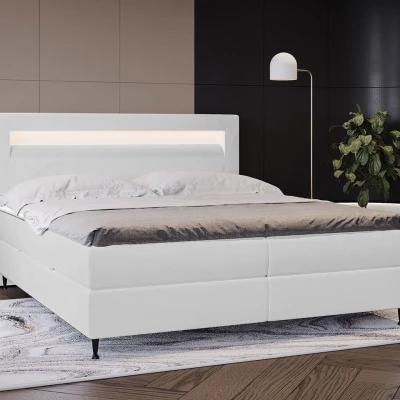 Hotelová postel s LED osvětlením 180x200 ORLANDO - bílá ekokůže + topper ZDARMA