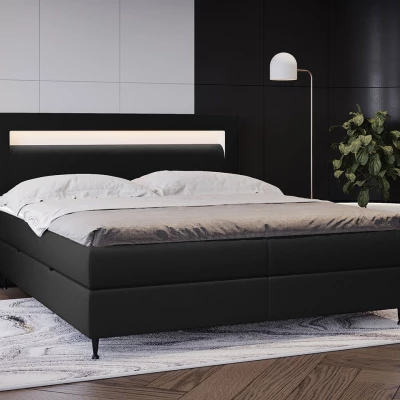 Hotelová postel s LED osvětlením 180x200 ORLANDO - černá ekokůže + topper ZDARMA