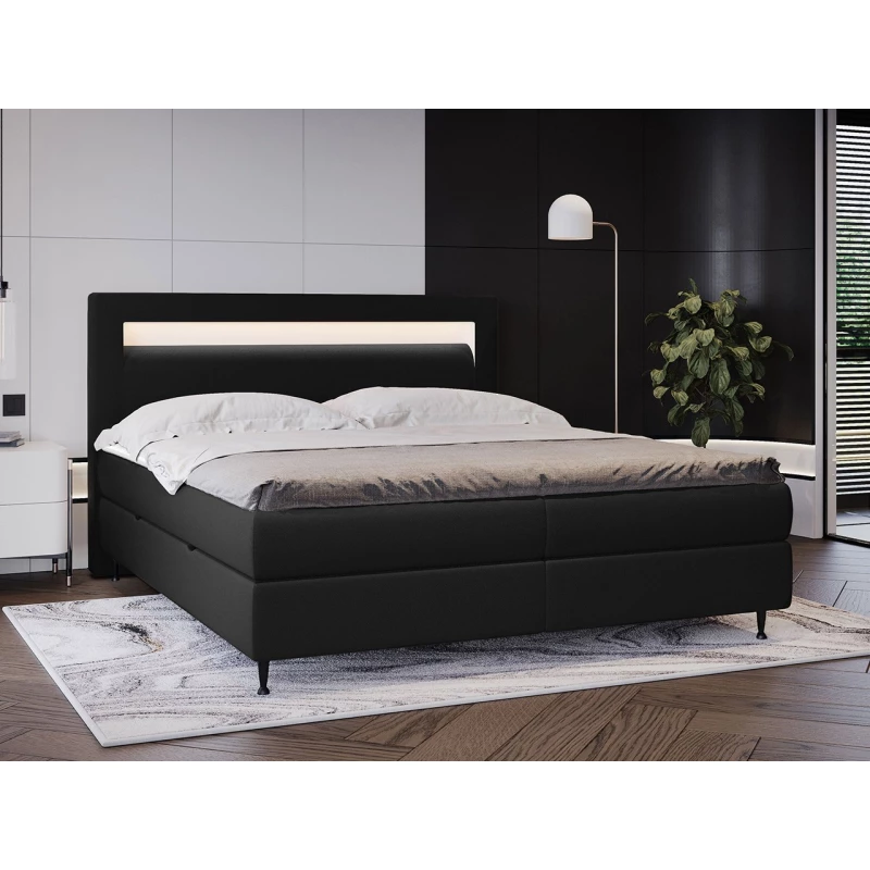 Hotelová postel s LED osvětlením 180x200 ORLANDO - černá ekokůže + topper ZDARMA
