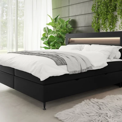 Hotelová postel s LED osvětlením 180x200 ORLANDO - černá ekokůže + topper ZDARMA