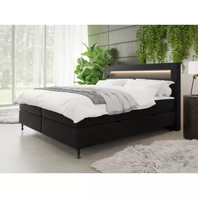 Hotelová postel s LED osvětlením 180x200 ORLANDO - černá ekokůže + topper ZDARMA