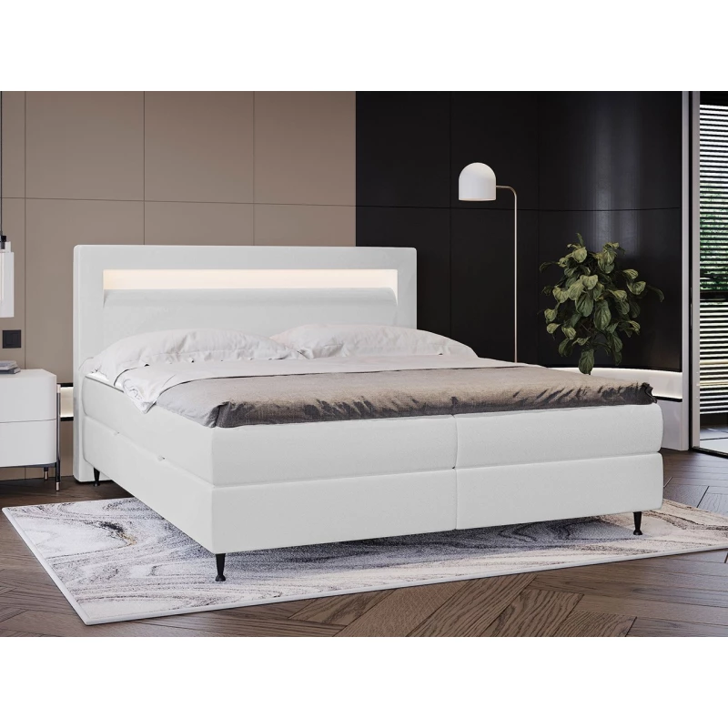 Hotelová postel s LED osvětlením 160x200 ORLANDO - bílá ekokůže + topper ZDARMA