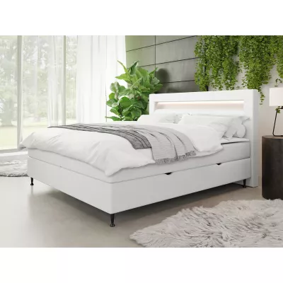 Hotelová postel s LED osvětlením 160x200 ORLANDO - bílá ekokůže + topper ZDARMA