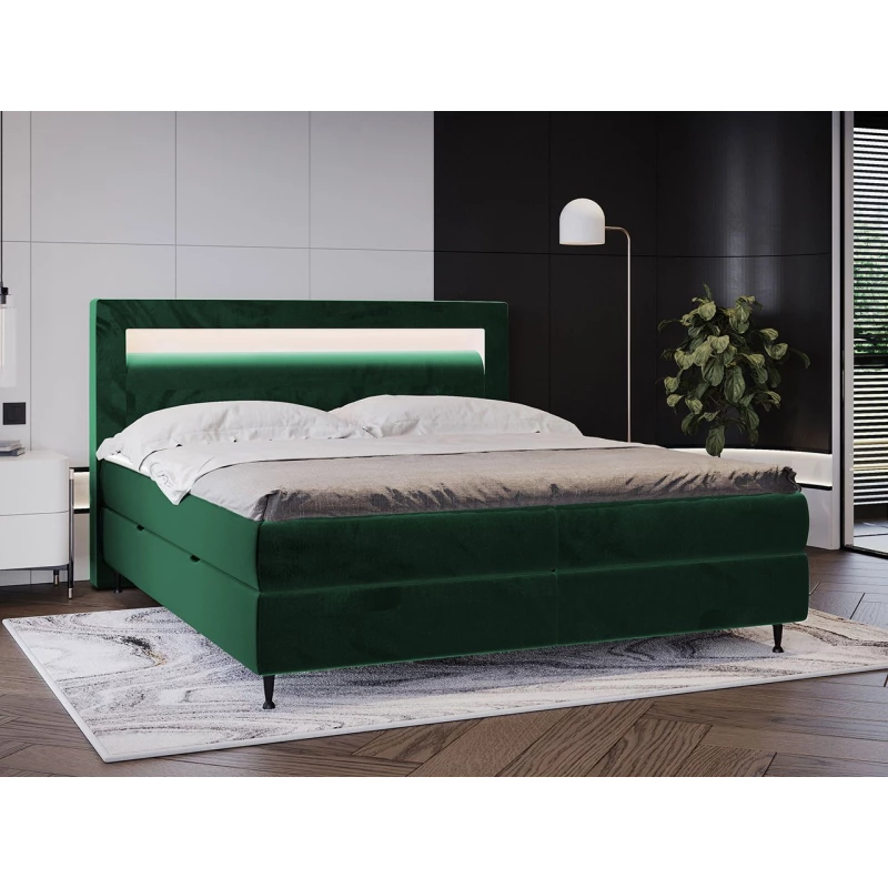 Hotelová postel s LED osvětlením 160x200 ORLANDO - zelená + topper ZDARMA