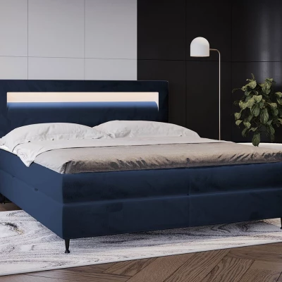 Hotelová postel s LED osvětlením 160x200 ORLANDO - modrá + topper ZDARMA