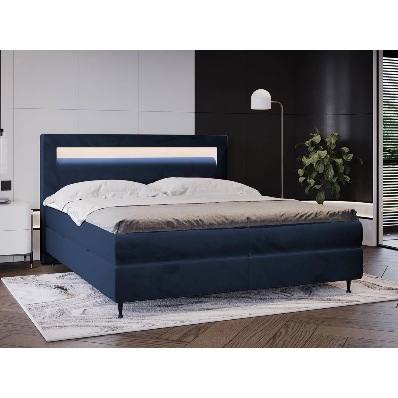 Hotelová postel s LED osvětlením 160x200 ORLANDO - modrá + topper ZDARMA