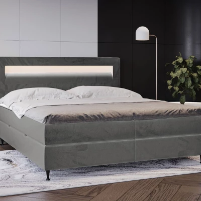 Hotelová postel s LED osvětlením 180x200 ORLANDO - šedá + topper ZDARMA