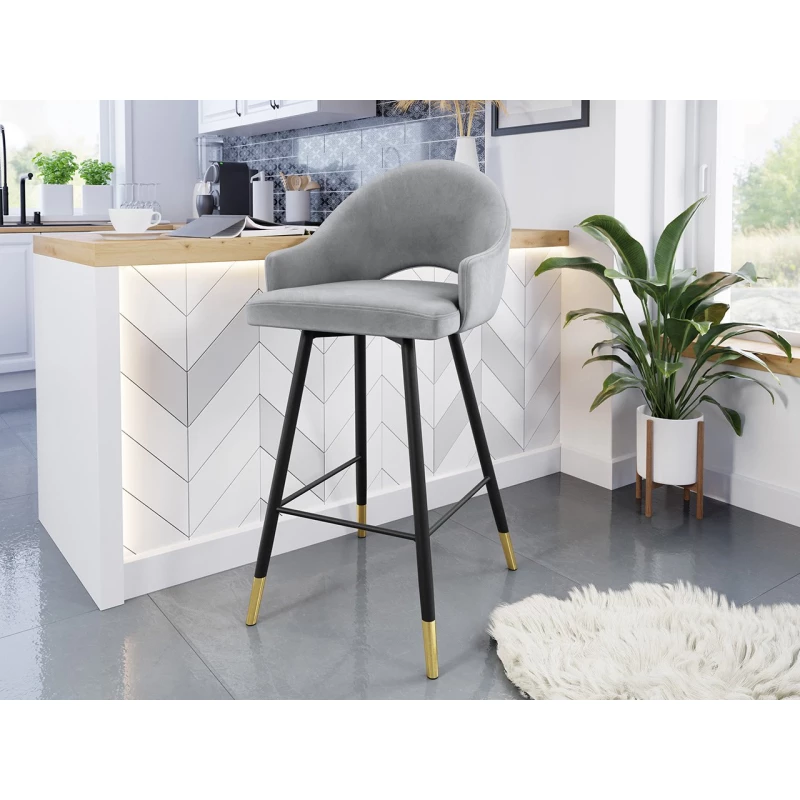 Čalouněná barová židle HILARY - černá / zlatá / světlá šedá