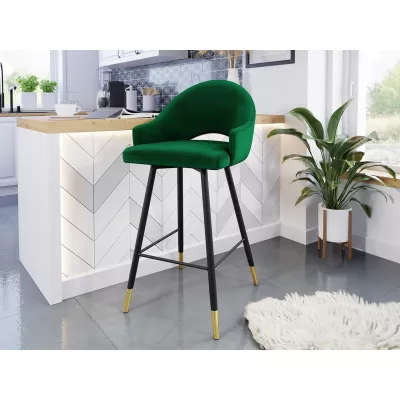 Čalouněná barová židle HILARY - černá / zlatá / zelená