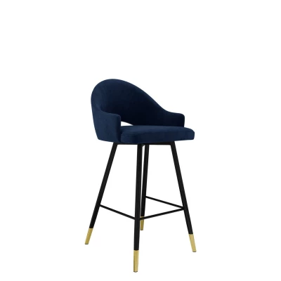 Čalouněná barová židle HILARY - černá / zlatá / modrá
