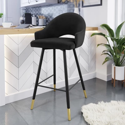 Čalouněná barová židle HILARY - černá / zlatá