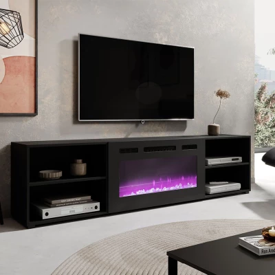 TV stolek s elektrickým krbem MALEN 2 - černý / lesklý černý