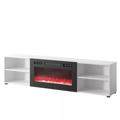 TV stolek s elektrickým krbem MALEN 2 - bílý / lesklý černý