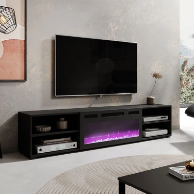 TV stolek s elektrickým krbem MALEN 1 - černý / lesklý černý