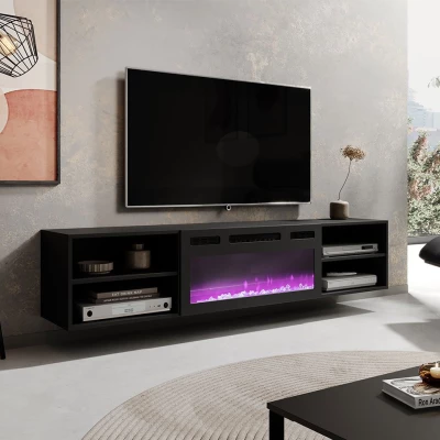 TV stolek s elektrickým krbem MALEN 1 - černý / lesklý černý