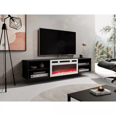 TV stolek s elektrickým krbem MALEN 1 - černý / lesklý bílý