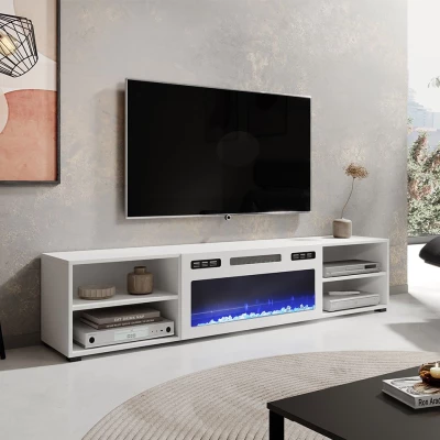 TV stolek s elektrickým krbem MALEN 1 - bílý / lesklý bílý