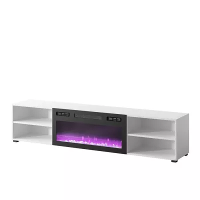 TV stolek s elektrickým krbem MALEN 1 - bílý / lesklý černý