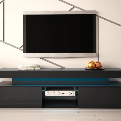 TV stolek s LED osvětlením USOA - lesklý černý