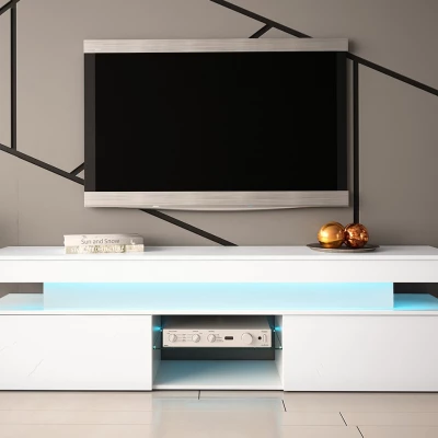 TV stolek s LED osvětlením USOA - lesklý bílý