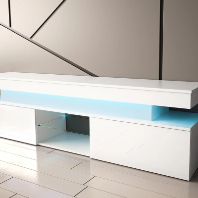 TV stolek s LED osvětlením USOA - lesklý bílý
