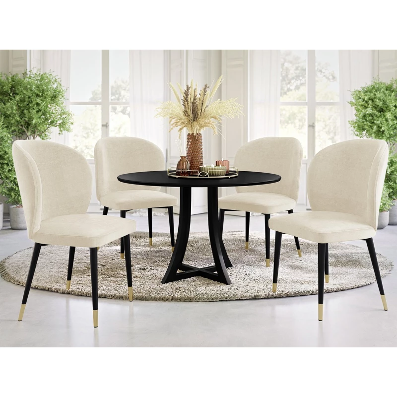 Čalouněná jídelní židle MOREEN - černá / zlatá / béžová